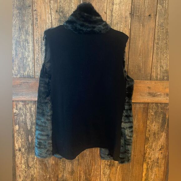 Albert Makali Sz L Elegant Black Green Tint Faux Funky Fun Fur Sleeveless Vest - Picture 7 of 11